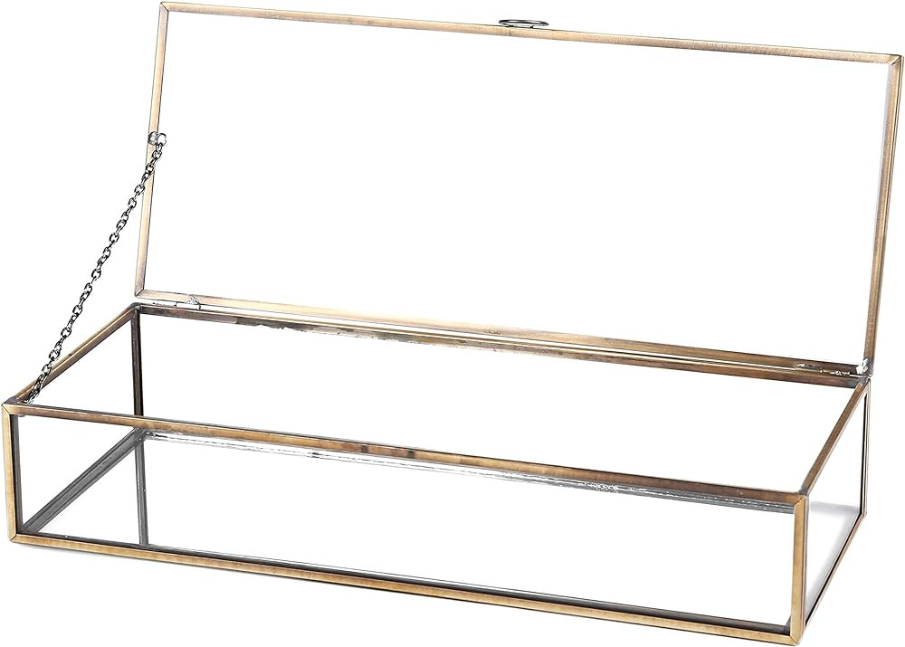 MyGift Glass Jewelry Box, Vintage Style Brass Metal & Clear Glass Mirrored Shadow Box Jewelry Dis... | Amazon (US)