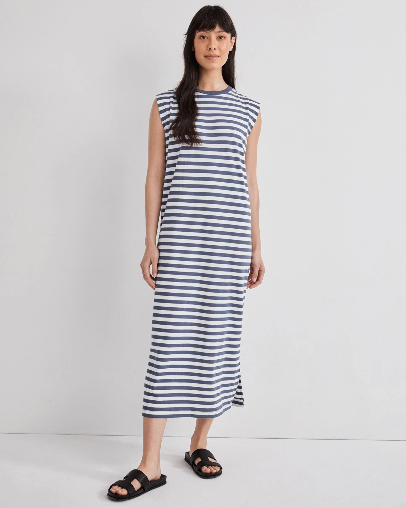 Organic Cotton Interlock Striped Cap Sleeve Dress | Haven Well Within