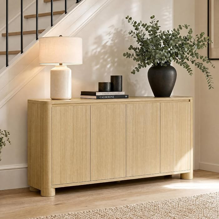 CHITA 62" Sideboard Buffet Cabinet with 4 Doors & R70 Thick Legs, Oak | Amazon (US)