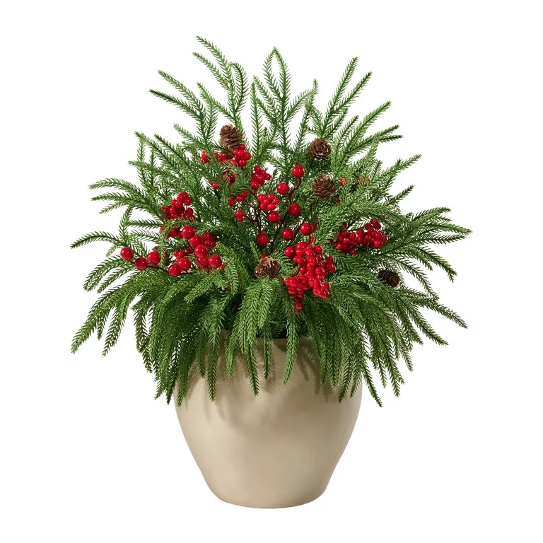DR.Planzen 22" Red Berry & Pinecone Artificial Christmas Plant in Decorative Pot, Realistic Norfo... | Walmart (US)