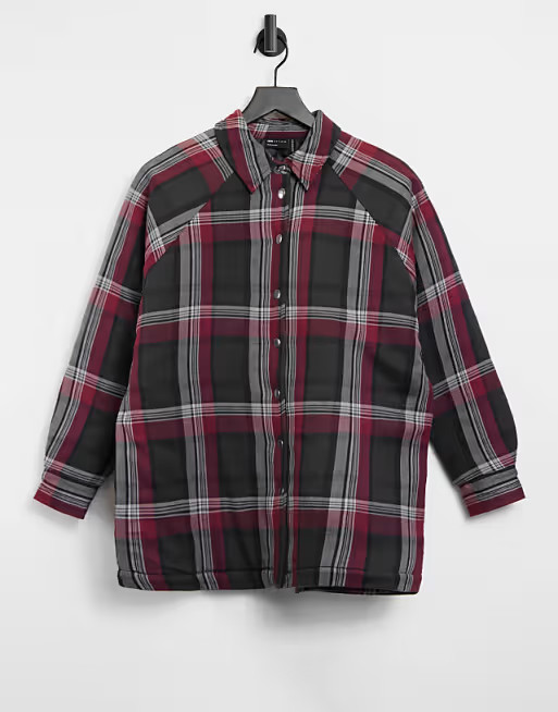 ASOS DESIGN berry and grey check shacket with quilted lining | ASOS (Global)