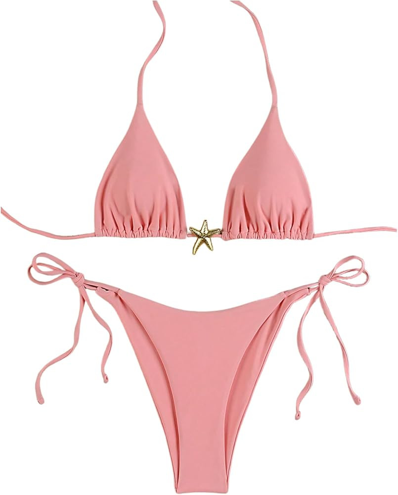 SHENHE Women's Triangle String Bikini Set 2 Piece Halter Swimsuits Starfish Metal Linked Swim Set | Amazon (US)