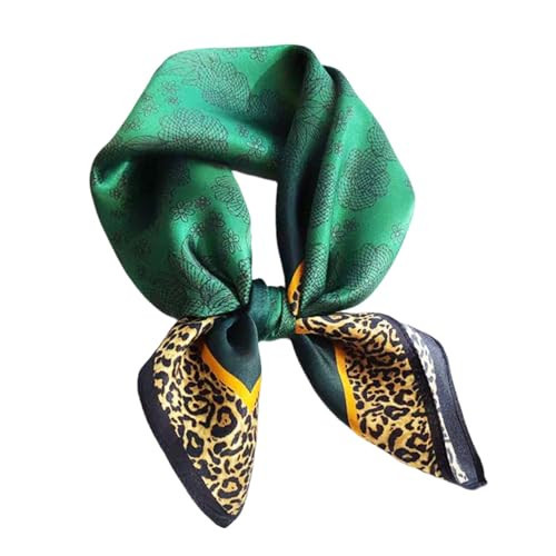 PLIPON 100% Mulberry Silk Neck Scarf - 21"x21" Small Printed Square Neckerchief Scarves for Women (Green Leopard) | Amazon (US)