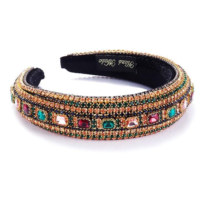 Rhinestone Padded Headband for Women Statement Baroque Colorful Crystal Embellished Headband Wide... | Amazon (US)