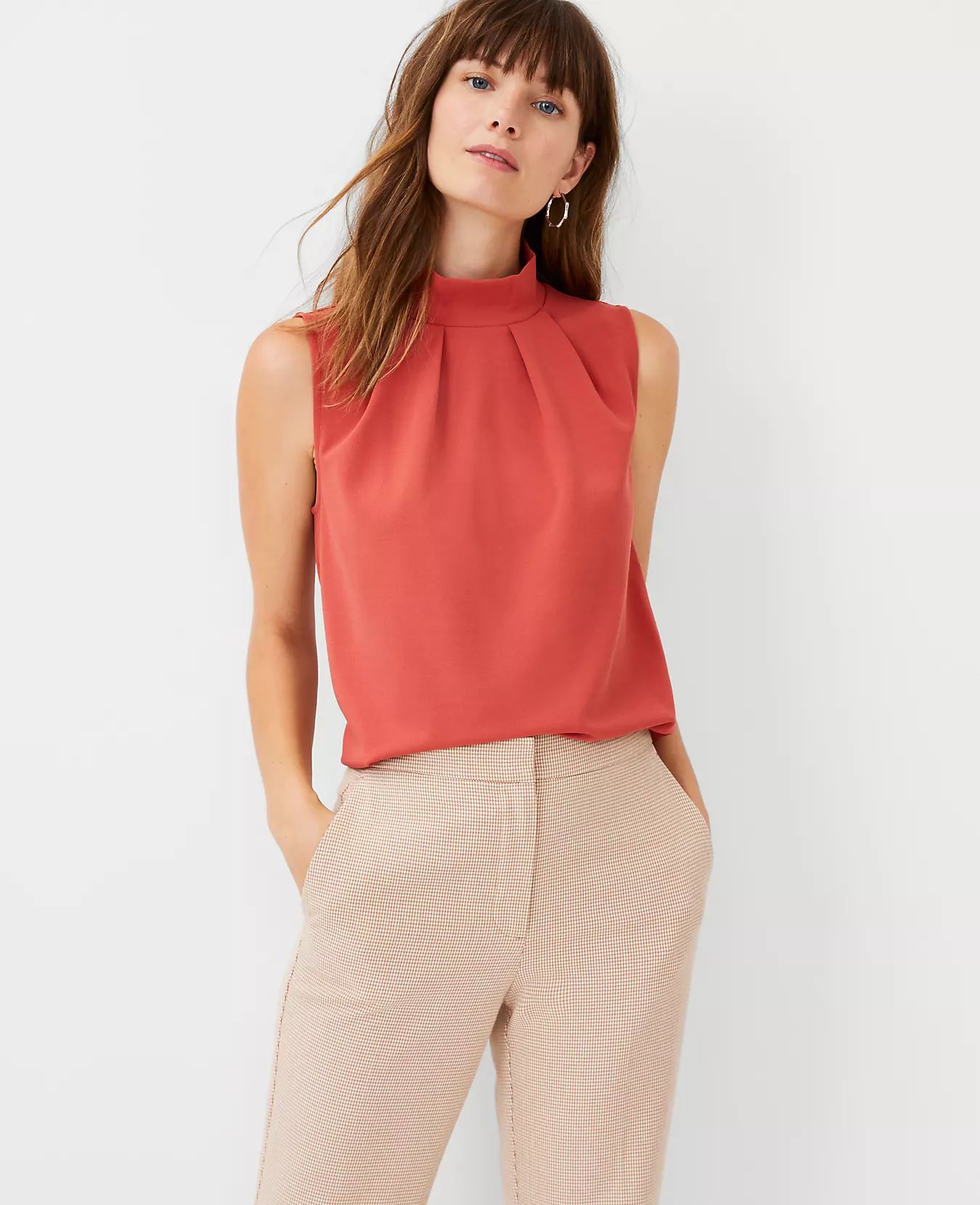 Mock Neck Pleated Shell | Ann Taylor (US)