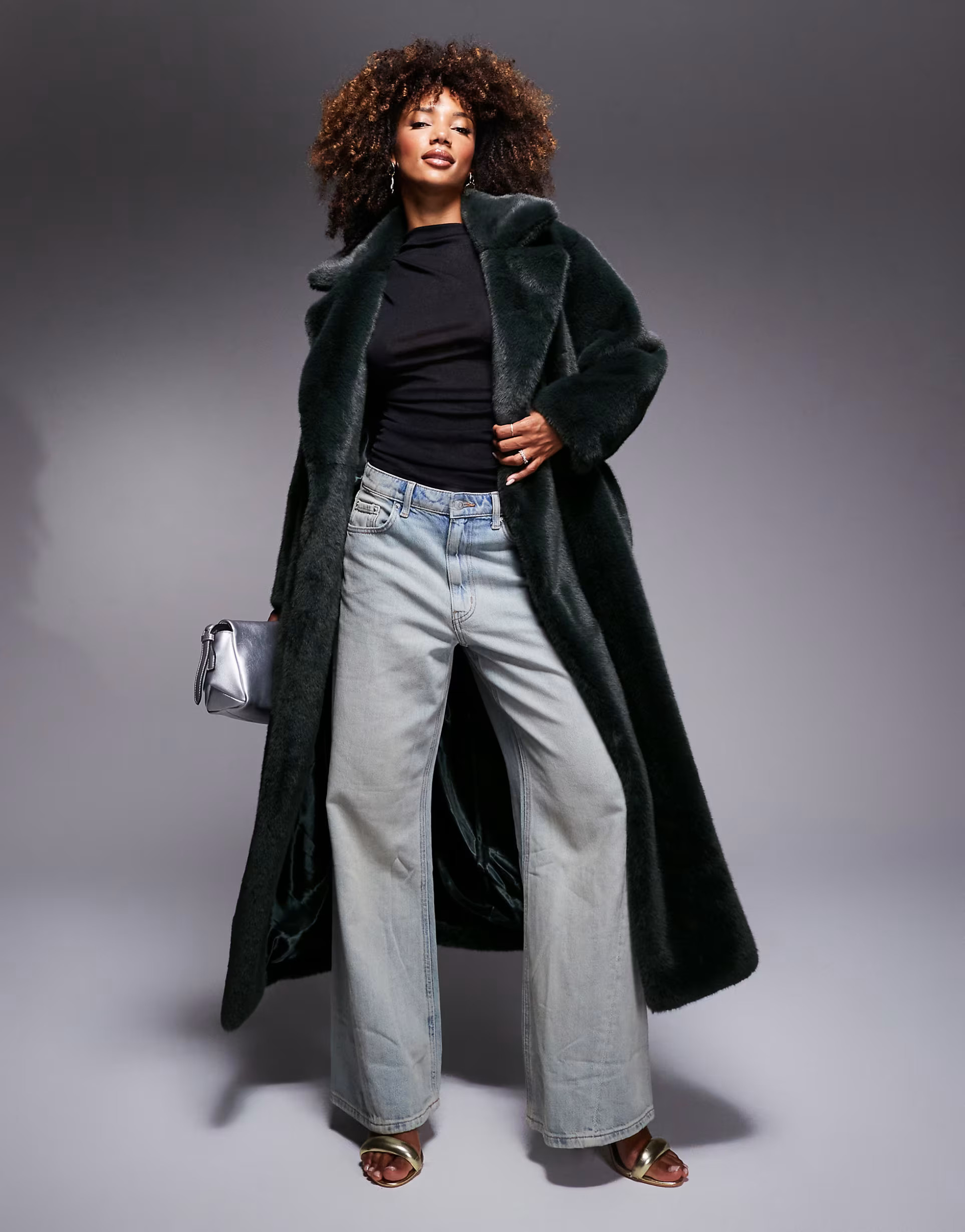 ASOS DESIGN longline belted faux fur coat in forest green | ASOS | ASOS (Global)