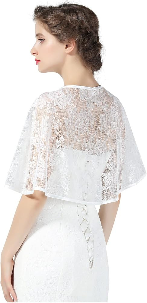 Lace Cape Wedding Capelet Women Shawl Bridal Cover Up Wrap Bolero for Dress Party | Amazon (US)