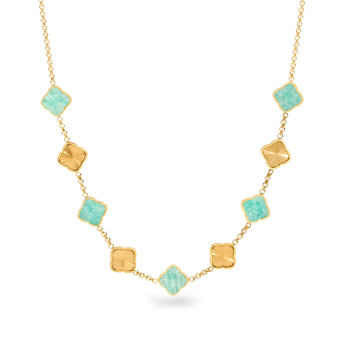 Amazonite & Fluted Clover Necklace (Gold) | Abbott Lyon