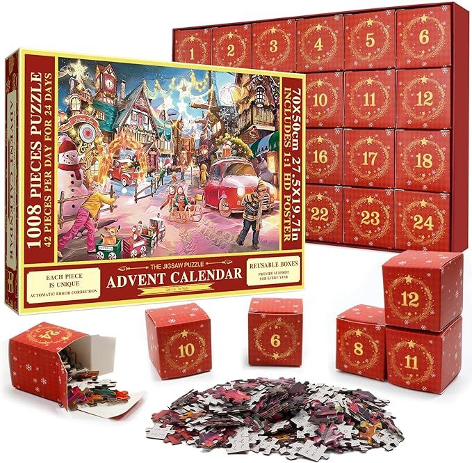 Pukamam Advent Calendar 2023 Jigsaw Puzzle 1008 Pieces Puzzle 24 Days Christmas Countdown Calenda... | Amazon (US)