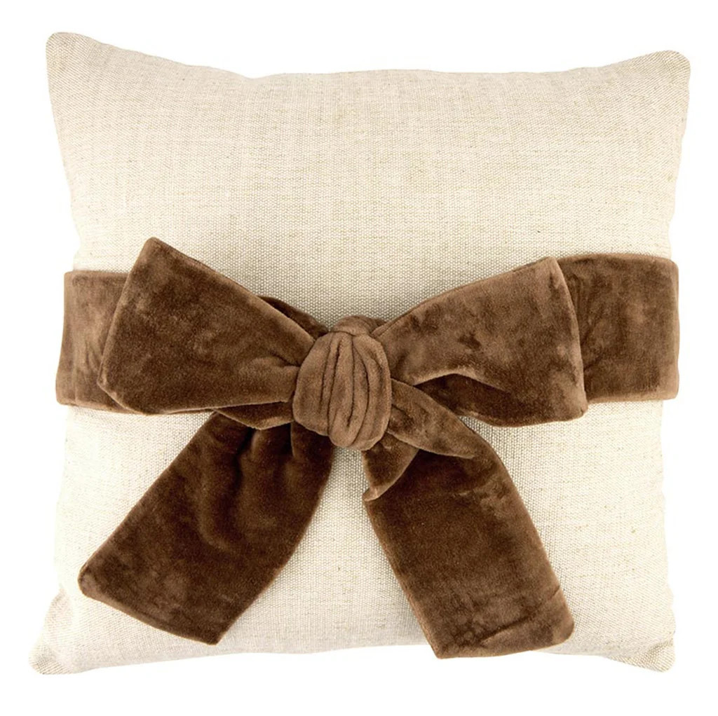 Velvet Bow Pillow - Light Brown | Ama La Vita