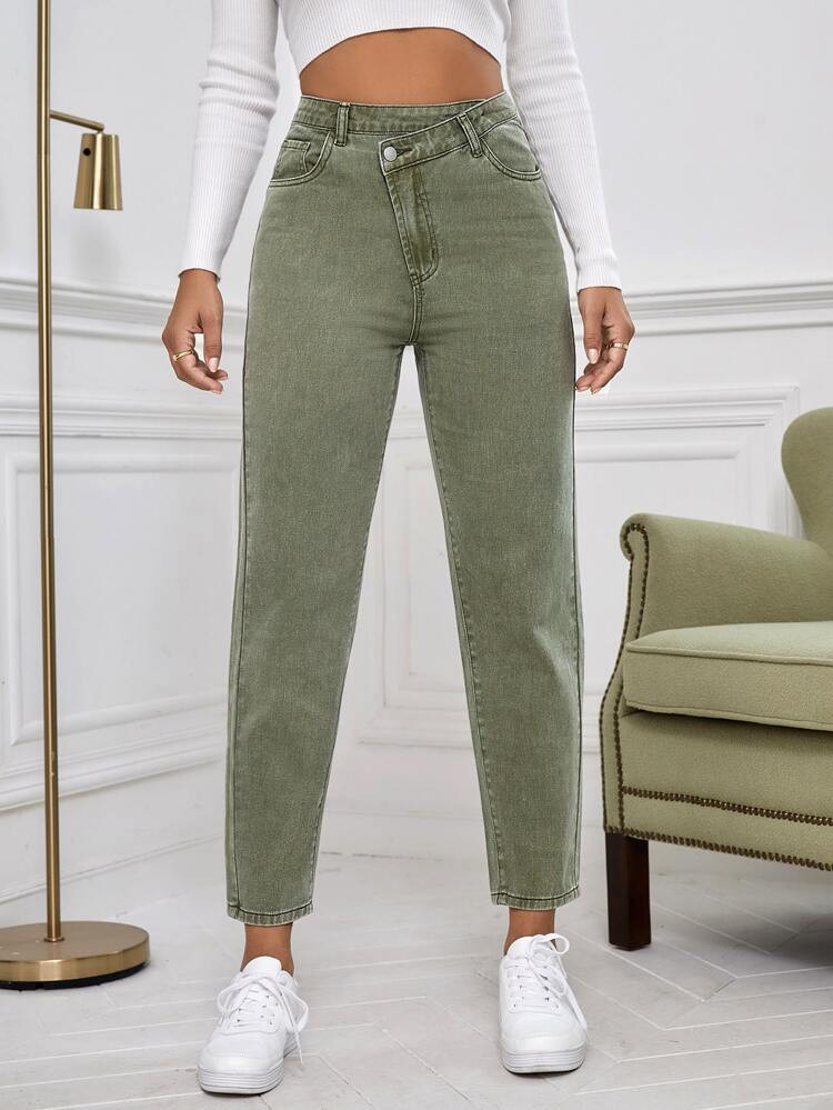 Asymmetrical Waist Mom Fit Jeans | SHEIN