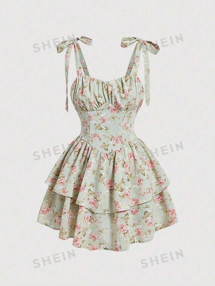SHEIN MOD Ladies' Floral Print Pleated Bust Cami Multicolor Dress | SHEIN