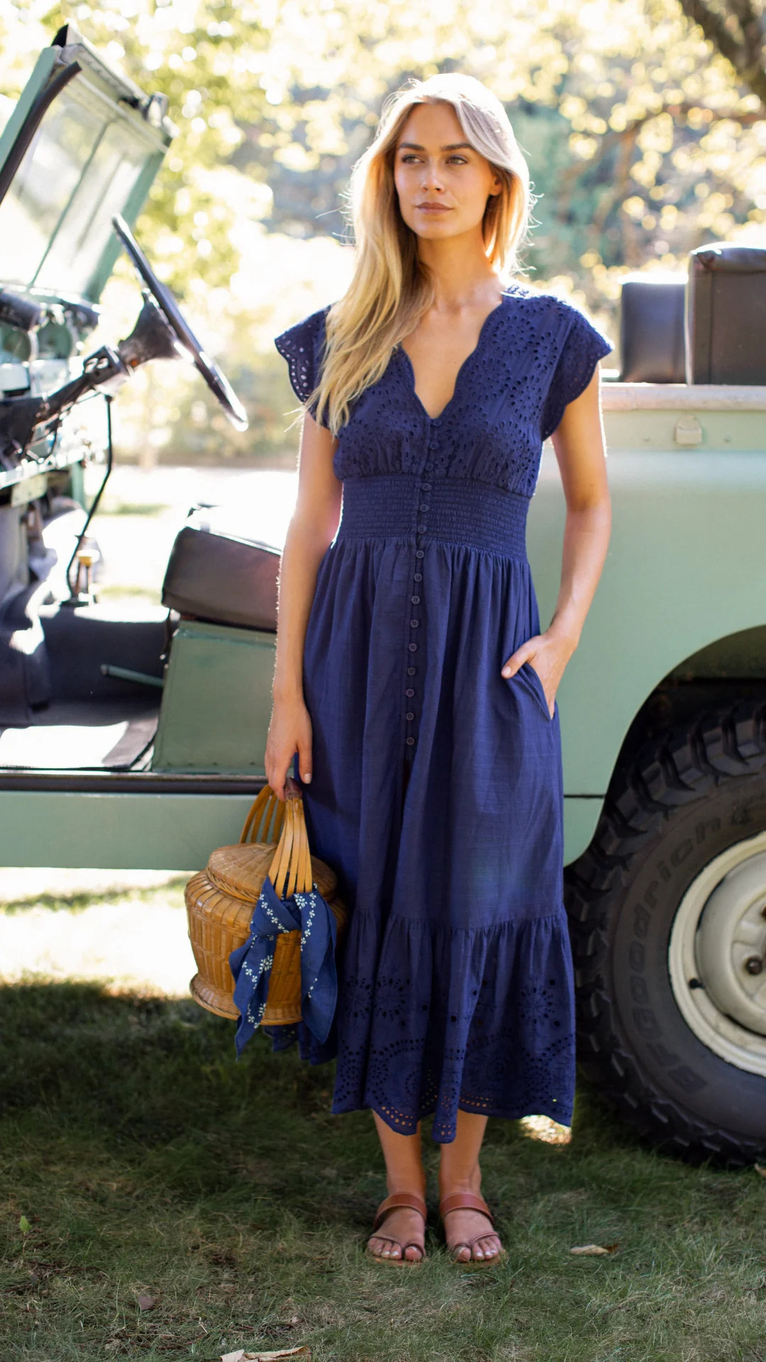 Fiona Dress - Navy Demi Eyelet | Marea