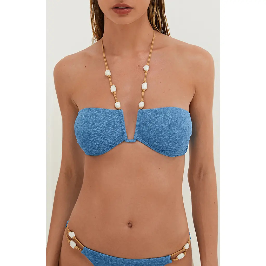 ViX Paula Hermanny Firenze Ney Carol Beaded Bikini Top in Blue at Nordstrom, Size X-Large | Nordstrom