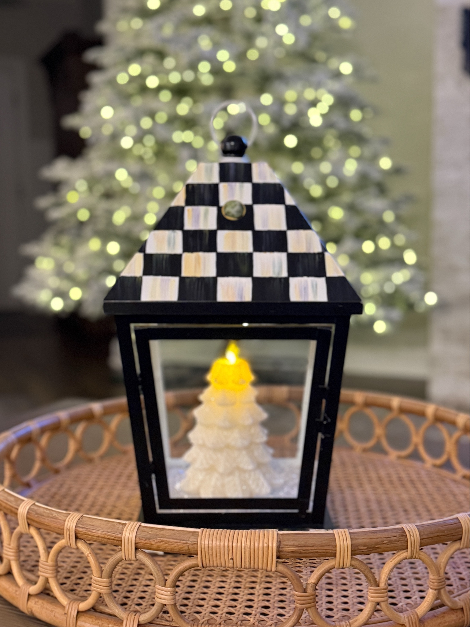 christmas lights and flameless candles and checks - these are a few of
 my favorite things 
#coastalstyle #mackenziechilds 
use my 10% at luminara .com fearlessmermaid10

#LTKHome #LTKSeasonal