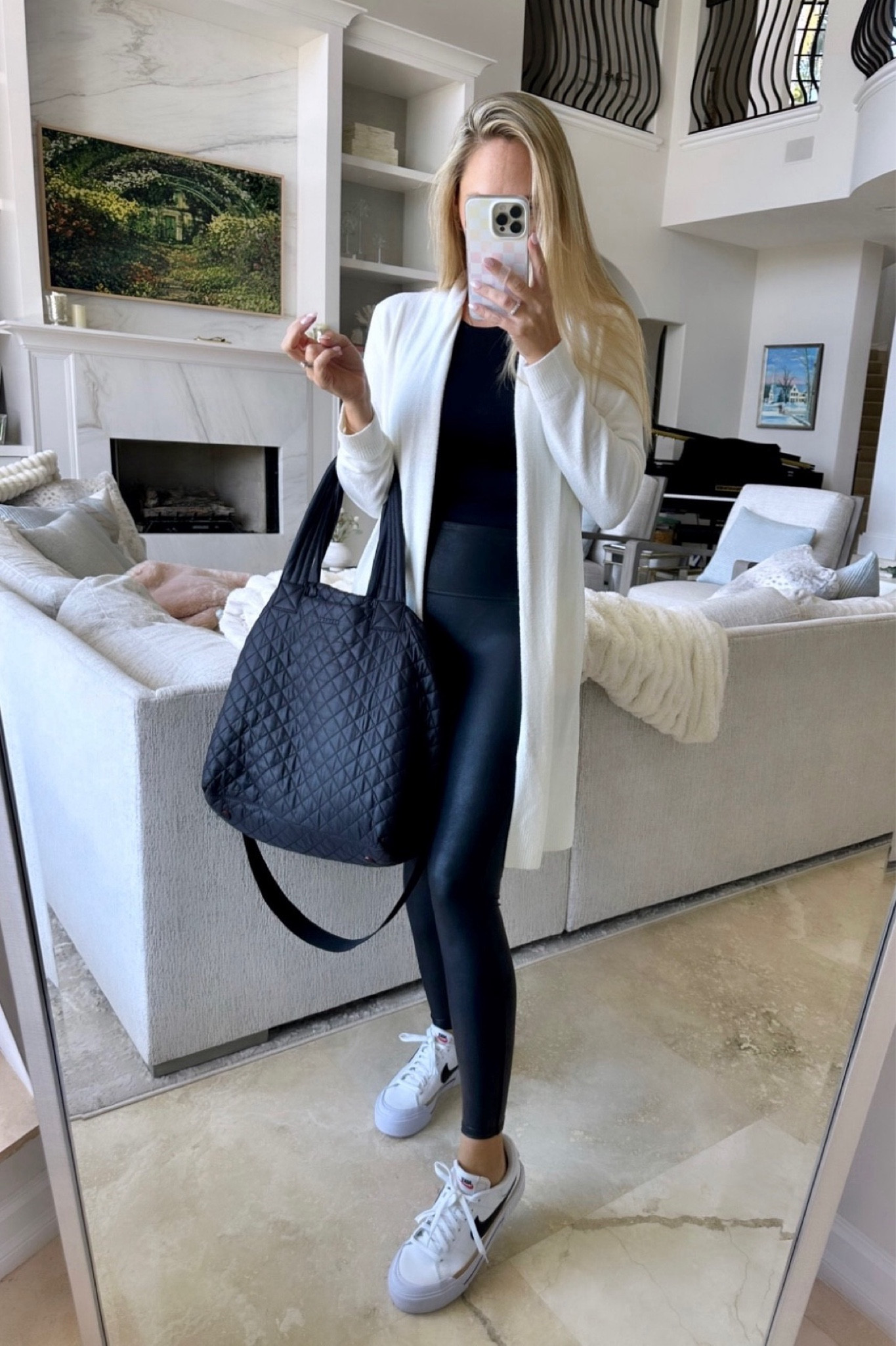 Spanx faux leather leggings are a keeper! They can be dressed up or dressed down!! Very comfy travel outfit ✈️

#LTKTravel #LTKOver40 #LTKStyleTip