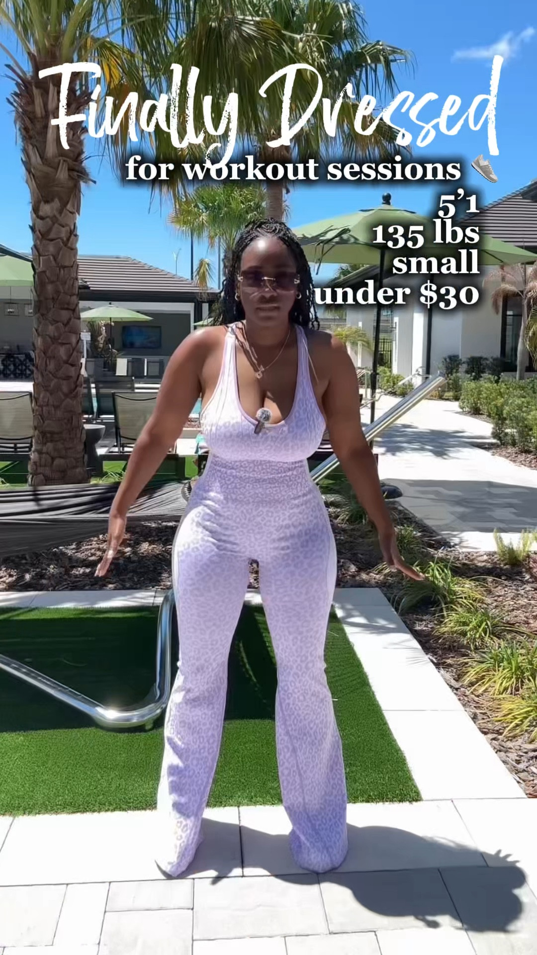 This is more of a relaxed workout jumpsuit. The material isn’t the standard form fitting workout material. Pants are LONG and flare/bell ar the bottom  Insane stretch so I would size down. 

#LTKootd #LTKfitnessgoals #LTKActive