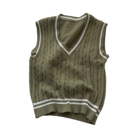 Preppy Style Sweater Vest Women Sleeveless V-Neck Twist Knitted Striped Classic Uniform Pullover Kni | Walmart (US)