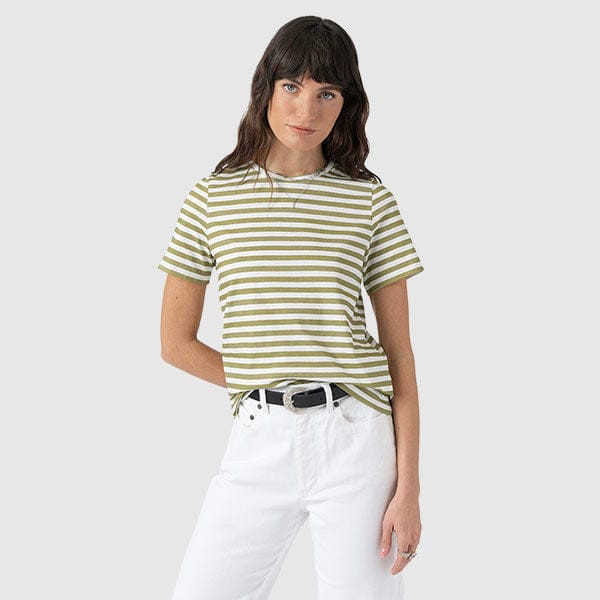 Chelsea Crew Neck Tee - Green Stripe | Saint + Sofia