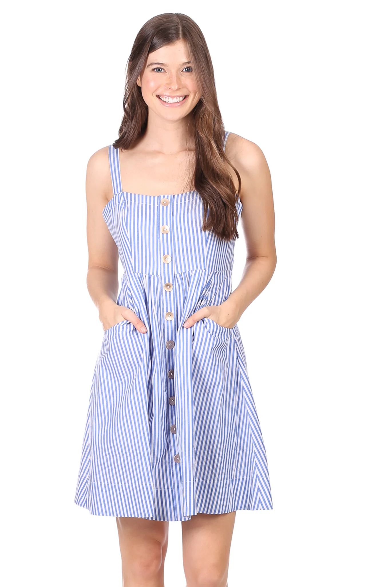 Willa Dress in Royal Blue Stripe | Duffield Lane