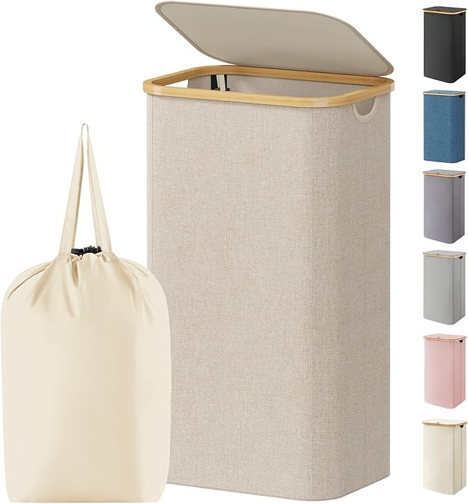 Lifewit 100L Laundry Basket with Lid, Clothes Hampers for Laundry with Bamboo Handles and 1 Remov... | Amazon (US)