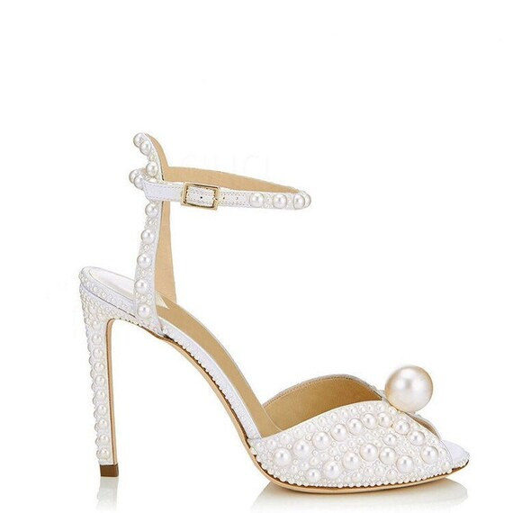 Handmade Pearl Dance Heels / Open-toe Bridal Shoes / Wedding hEELS / Bridesmaid stiletto sandals ... | Etsy (US)