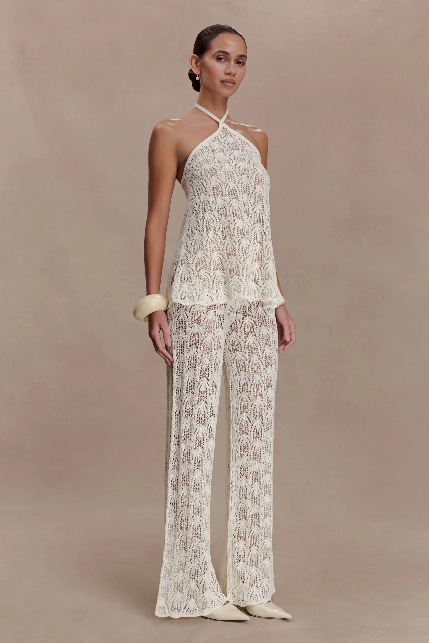 Corey Crochet Halter Neck Top - Ivory | Meshki UK