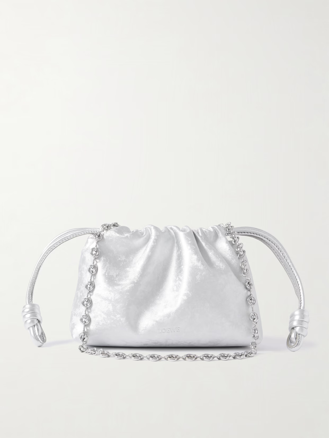 LOEWE - Flamenco Mini Metallic Leather Clutch - Silver | NET-A-PORTER (US)