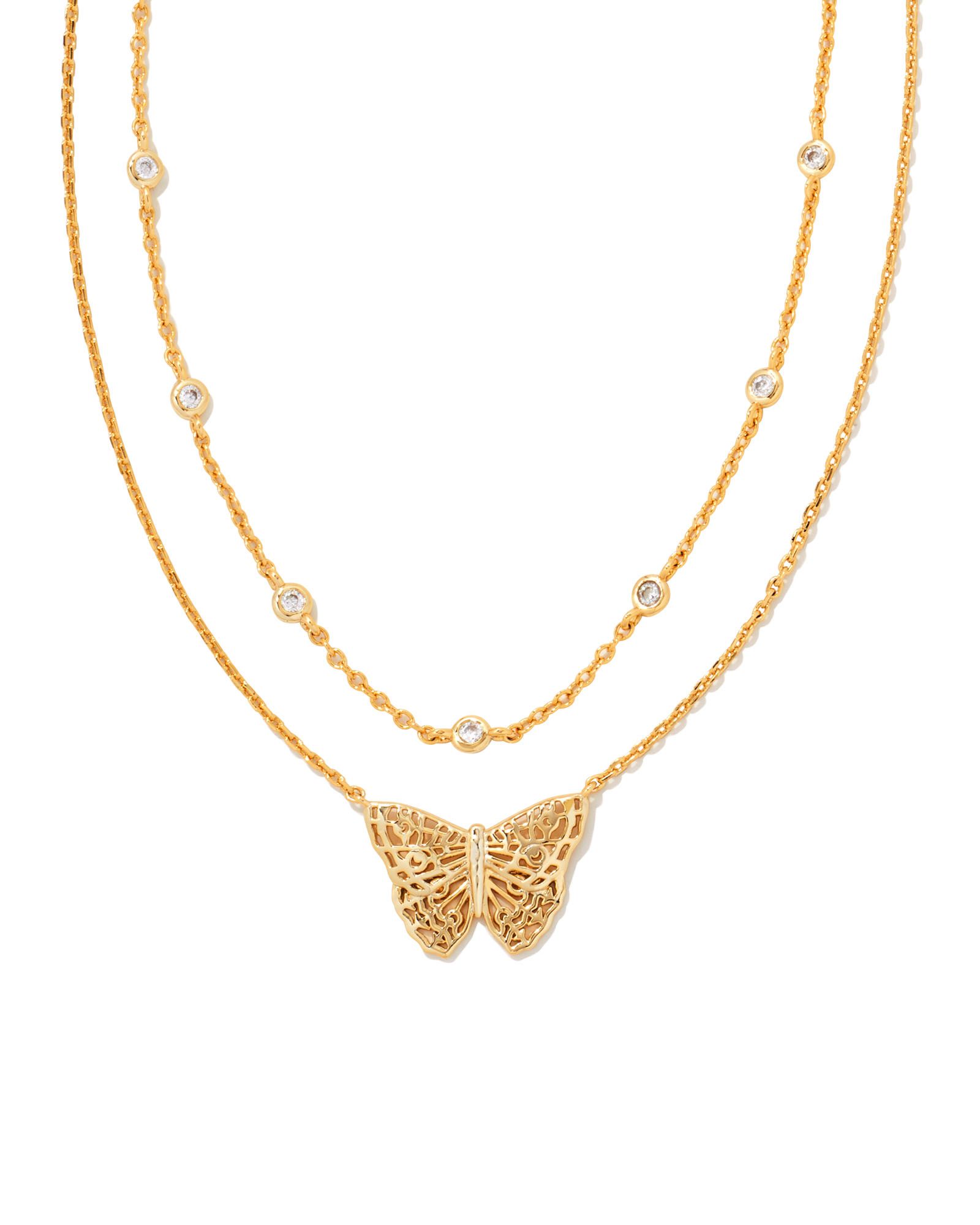 Hadley Butterfly Multi Strand Necklace in Gold | Kendra Scott