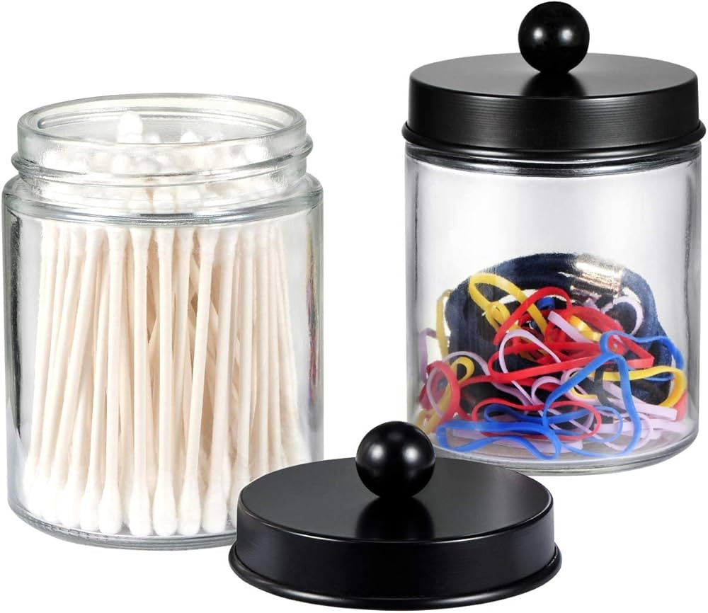 6 Pack Apothecary Jars Bathroom Vanity Organizer- Rustic Farmhouse Decor Storage Canister with St... | Amazon (US)