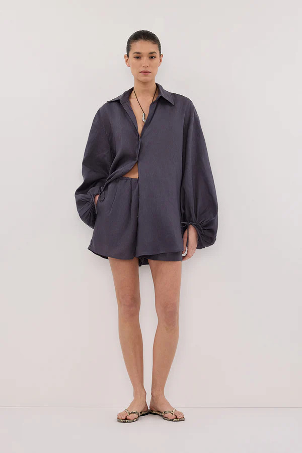 CARLA WASHED INDIGO LONG SLEEVE LINEN SHIRT | DISSH