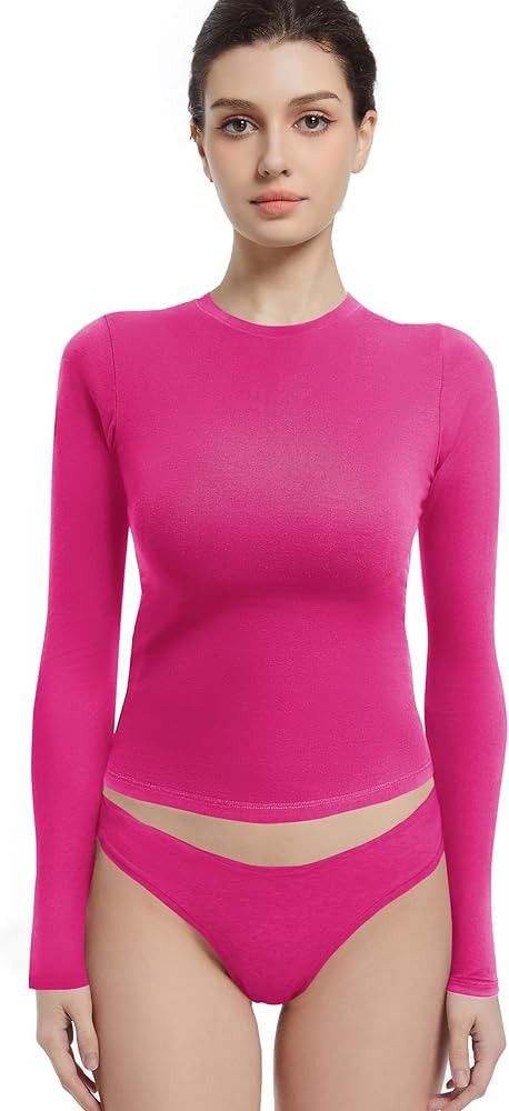 Long Sleeve Shirts for Women Crewneck Basic Tees T Shirts Fitted Crop Tops Y2k Going Out Tops | Amazon (US)