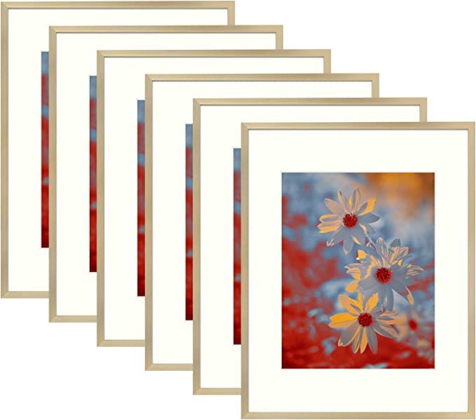 Golden State Art, 11x14 Picture Frame Gold Aluminum (Shiny Brushed) Display Pictures 8x10 with Ma... | Amazon (US)