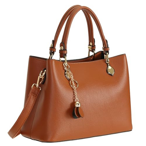 Brown Satchel Purses for Women Vegan Leather Handbags Top Handle Tote Bag with Shoulder & Crossbody Strap | Amazon (US)