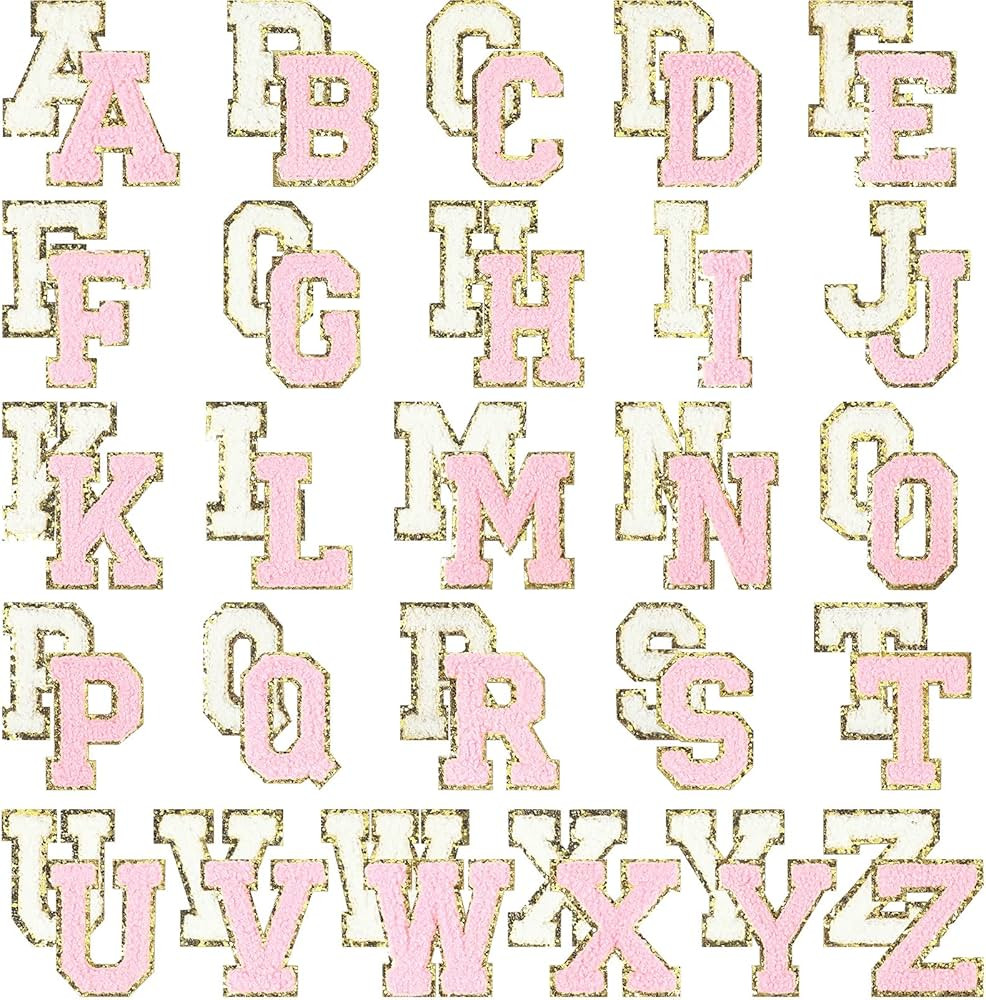 52 Pieces Chenille Letter Patches A-Z Iron on Patches Gold Glitter Border Repair Embroidered Patc... | Amazon (US)