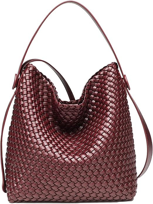 Large Woven Tote Bag Vegan Leather Shoulder Bag for Women Fashion Travel Shopper Bag Top Handle H... | Amazon (US)