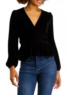 Junior's Long Sleeve Velvet Surplice Top | Belk