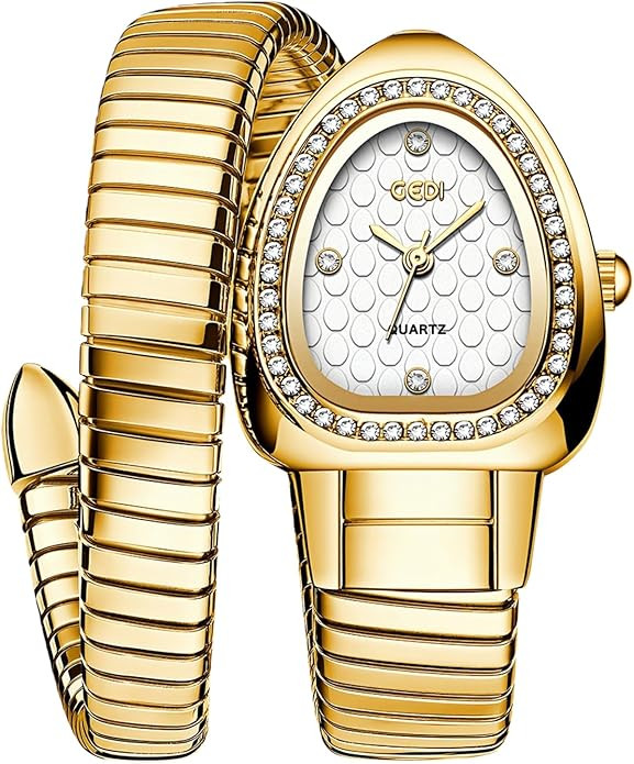 Gosasa Stylish Women's Snake Shape Bangle Watch Unique Design Snake Coil Elegant Dress Diamond Br... | Amazon (US)
