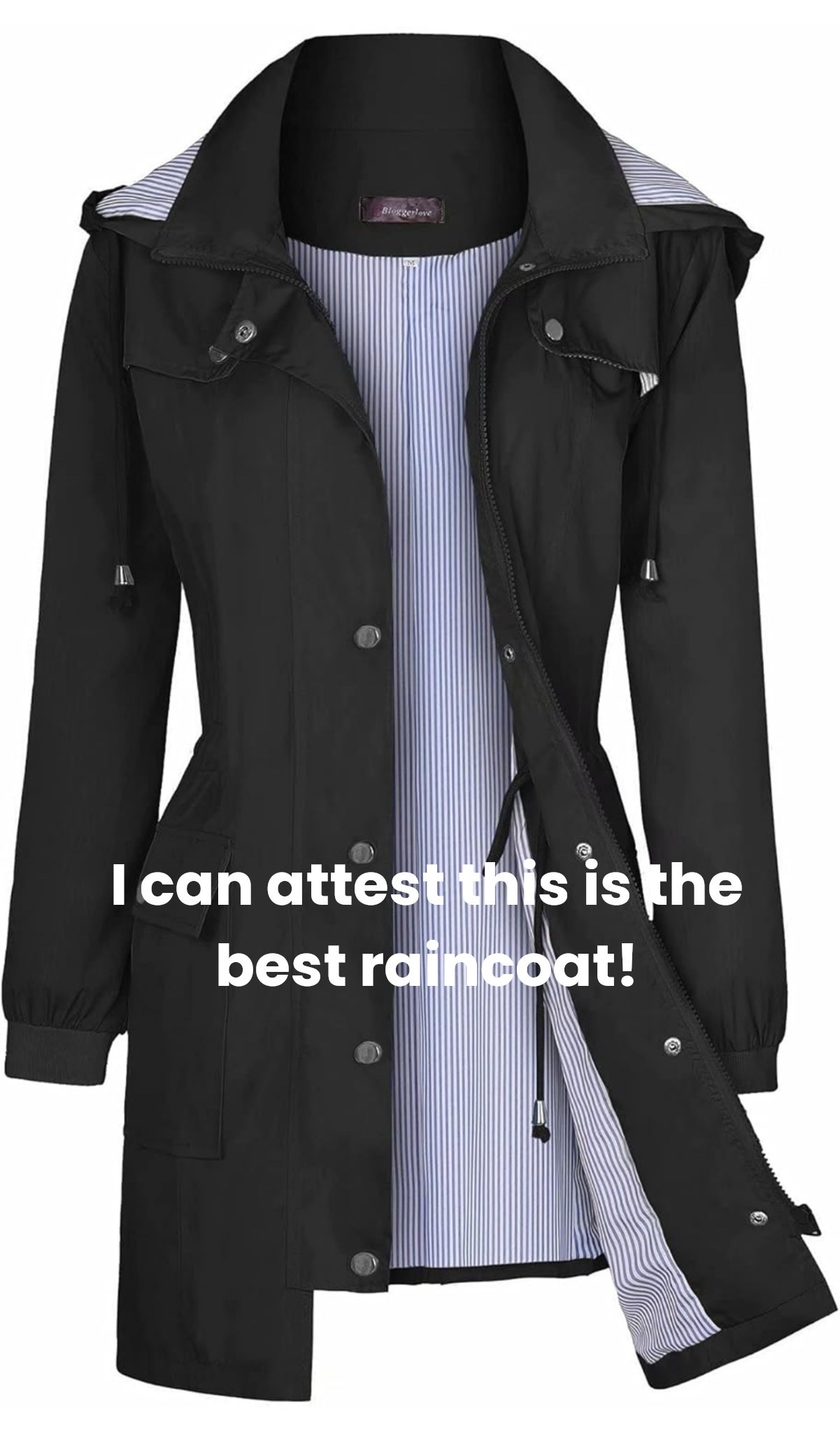 This kept me dry through a Taylor Swift concert where it was torrential rain. I had my phone in my pocket the whole time and everything stayed dry. Love the lining. Love the hood option. I went up a size to a size medium. Comes in a variety of colors