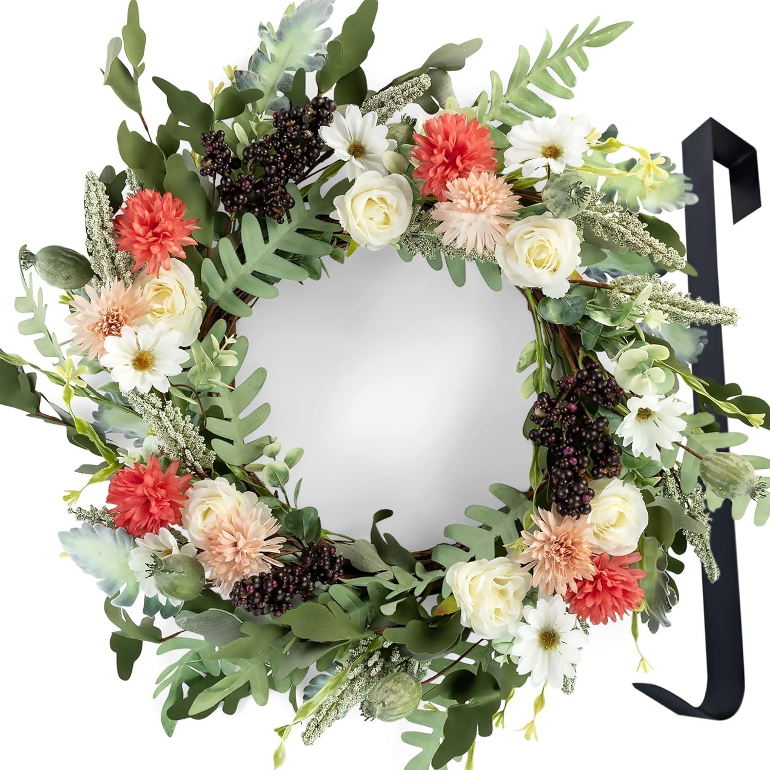 Decorjuvia 22 Inch Dahlia Flower Wreaths for Front Door - Large Front Door Wreath for Summer Spri... | Amazon (US)