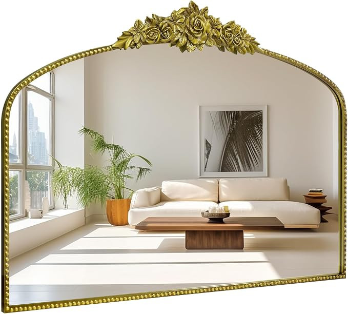 Antique Gold Arch Wall Mirror, 48"x30" Traditional Vintage Mantel Mirror with Ornate Metal Frame,... | Amazon (US)