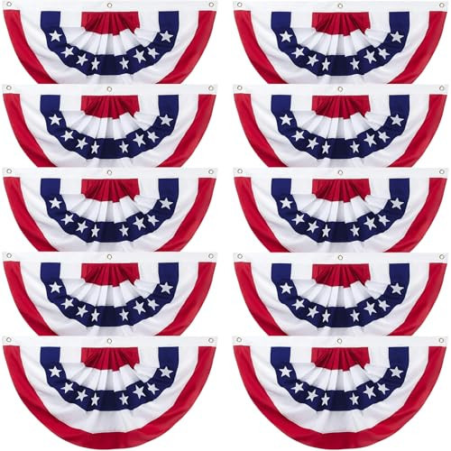 JNYVE 4th of July Decorations - 1.5x3 Ft American Flag Bunting Outdoor - USA Patriotic Pleated Fan Flag for Porch Garden Decor (Set of 10) | Amazon (US)