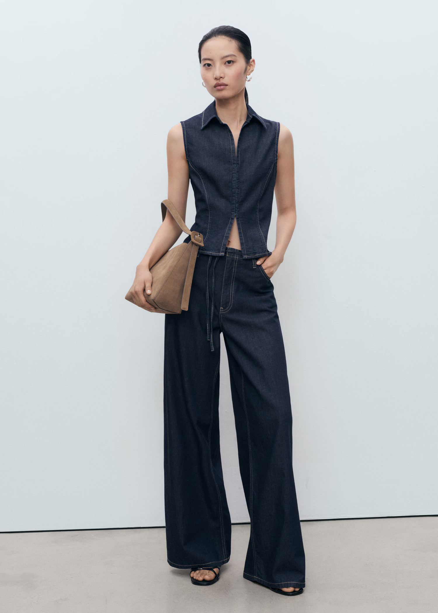 Denim top with contrast stitching - Women | MANGO USA | Mango (US/MX/AU)