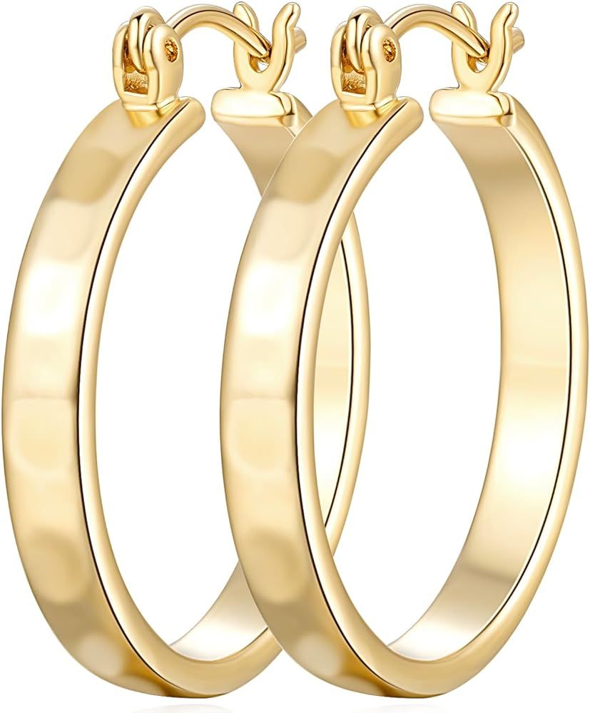 14K Gold Hoop Earrings for Women Trendy Gold Earrings Polished Gold Chunky Hoop Earrings Classic ... | Amazon (US)