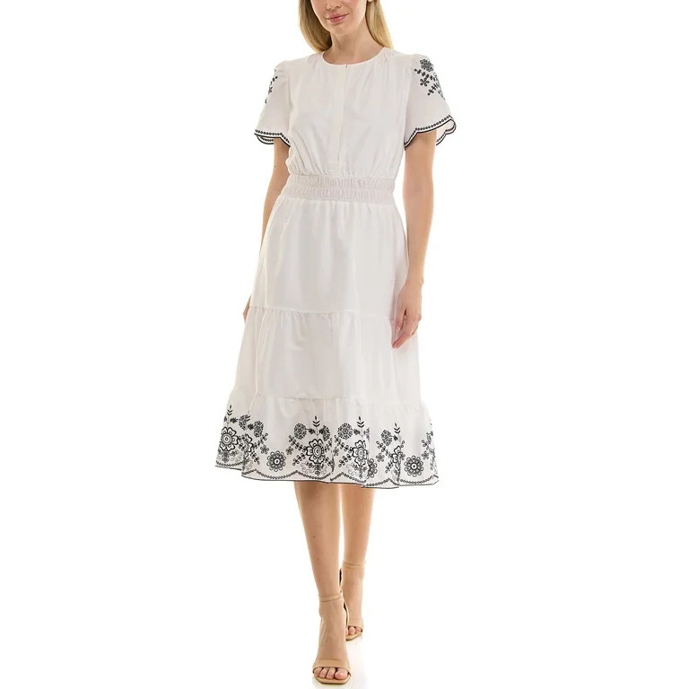 Nanette Lepore Split Neck Cotton Midi Dress With Embroidery | Walmart (US)