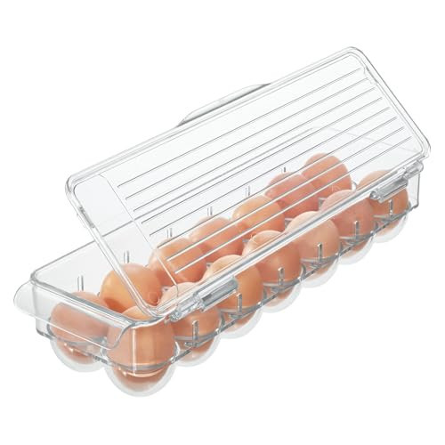 iDesign Minimalist Clear Plastic Recycled Egg Holder - Holds 14 Eggs - Fridge & Freezer - Portable Handle - Stackable - 14.6 x 4.3 x 3 inches | Amazon (US)