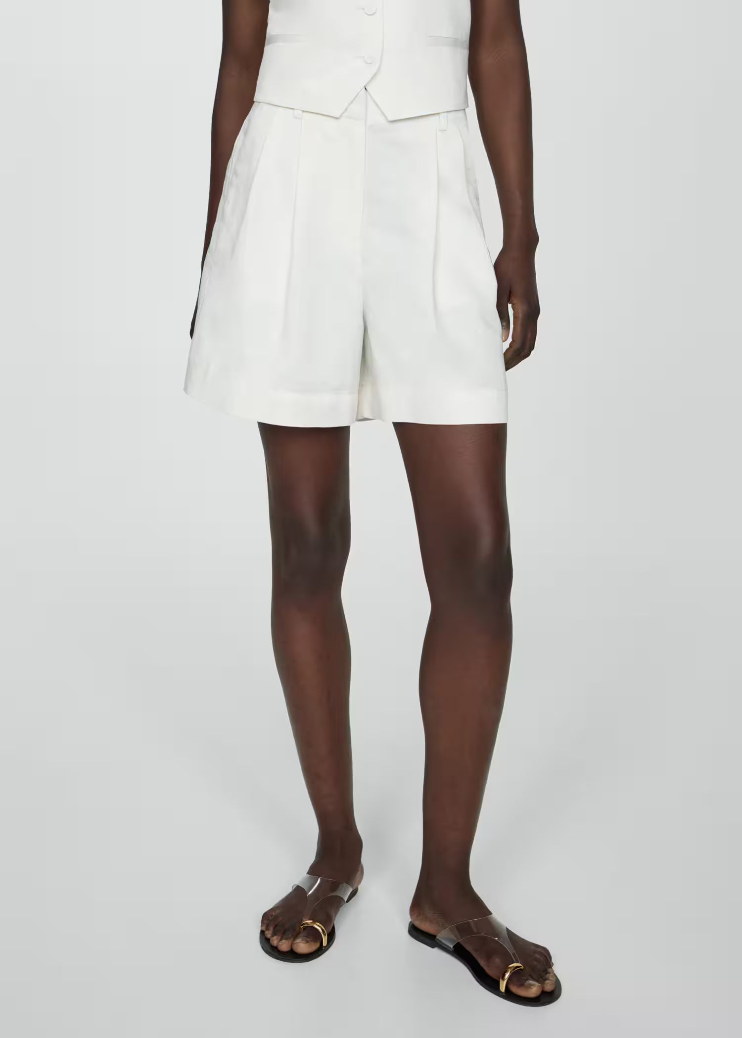 Linen-blend bermuda plated shorts -  Women | Mango USA | MANGO (US)