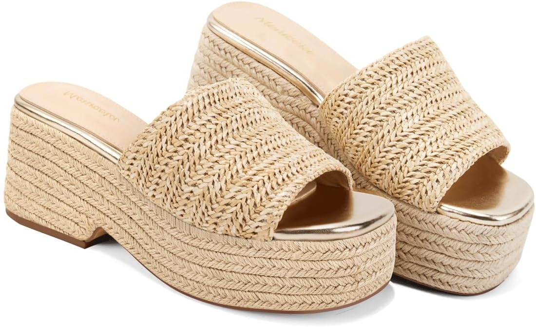 Monrovia Women's Bohemia Platform Wedge Sandals: Flatform Open Toe Slides - Stylish Beach Sandals... | Amazon (US)
