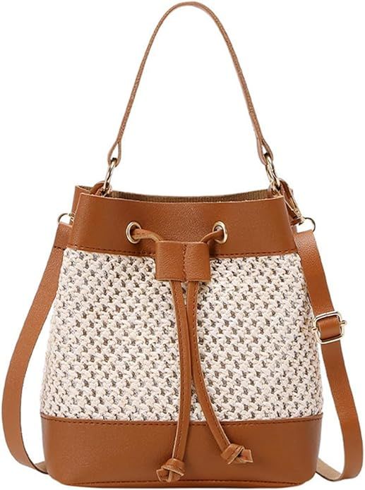 LYANYAN Straw Bag for Women Hollow Bucket Bag Straw Woven Crossbody Bag Stylish Straw Beach Bag f... | Amazon (US)