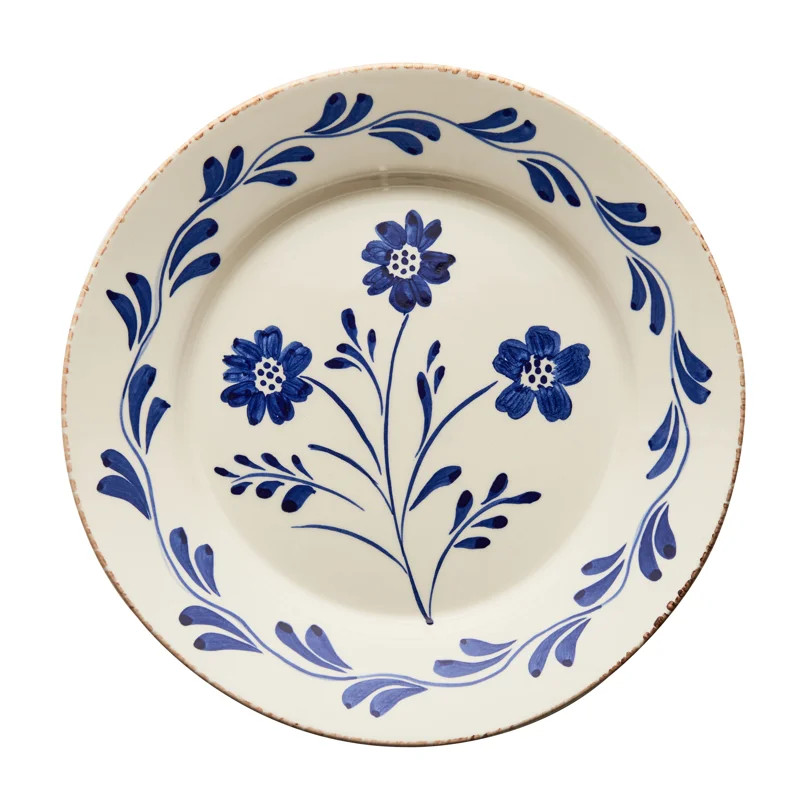Casa Nuno Blue and White Dinner Plate, Vines, 3 Flowers/Vines, Set of 2 (Set of 2) | Wayfair North America
